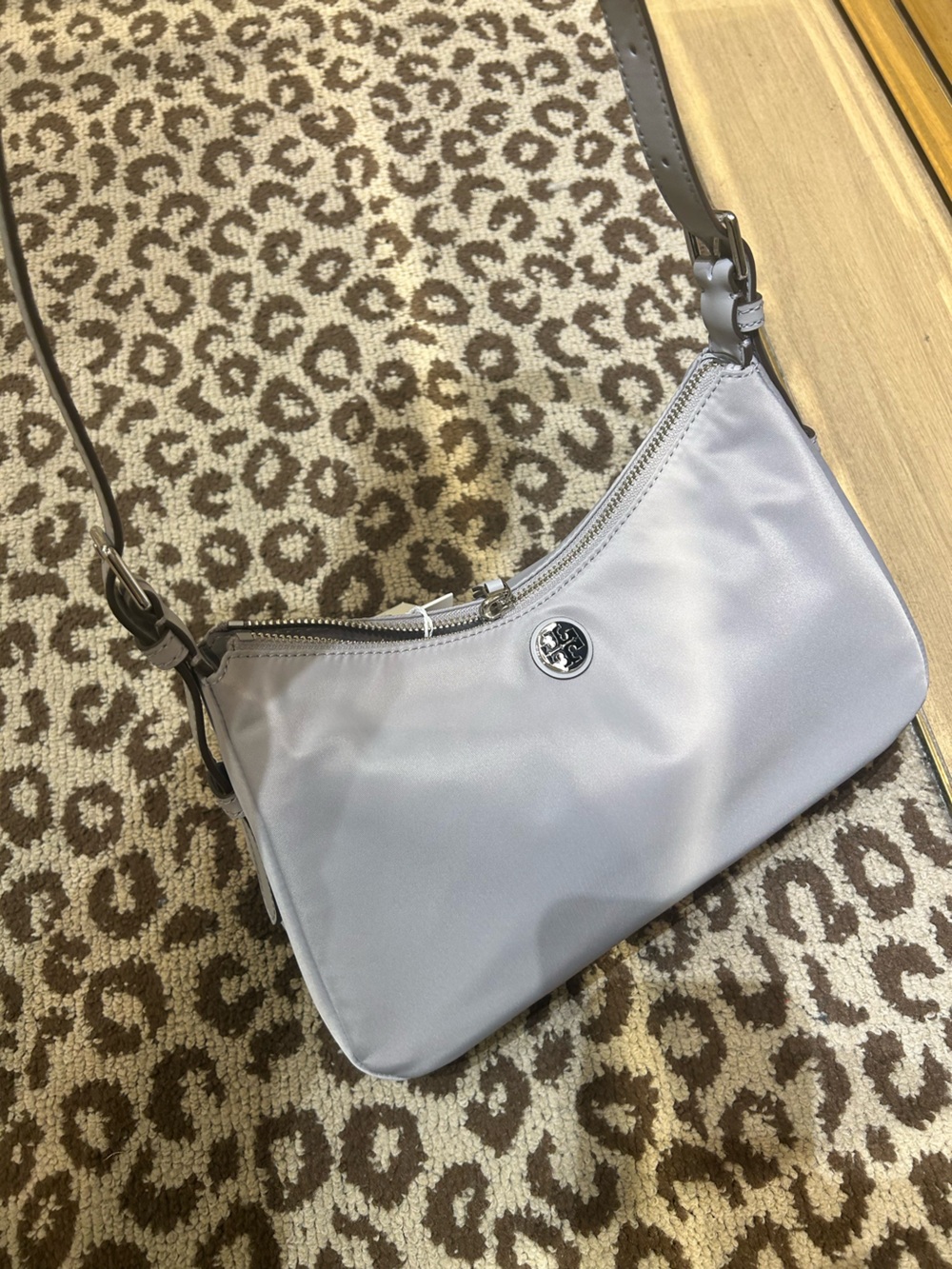 Tory Burch Light Silver Nylon Shoulder Bag with Logo cement grey